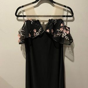 JBS Off-Shoulder Floral Black Cocktail Short Dress VINTAGE